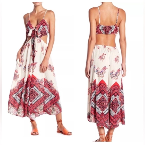 Free People Bella Floral Printed Jumpsuit Cutout Size Medium - Picture 2 of 13